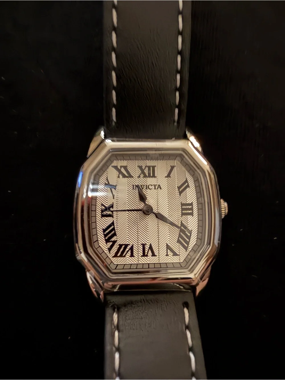 Invicta Women's Silver Octagonal Case Watch with Black Leather Strap